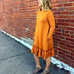 Double Ruffle Hem Swing Dress in Mustard